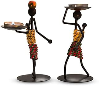 Mousyee Metal Candle Holder, 2 Pieces Candle Holder, Wrought Iron Candle Holder in Little Girl, Shaped, Romantic and Vintage, Portable Decorative Iron Candle Holder for Home Decor (Black)
