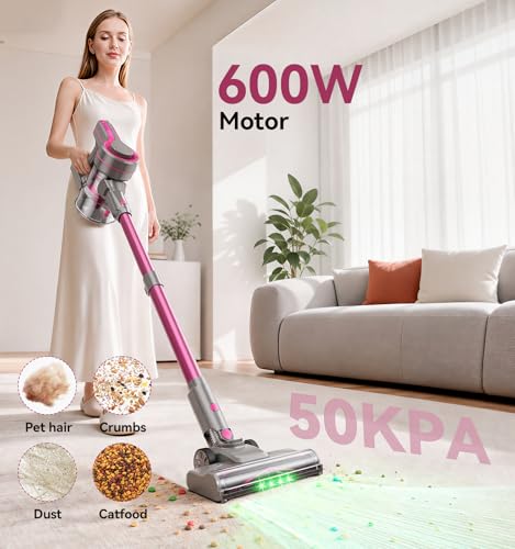 Image of 600W /50Kpa Cordless Vacuum Cleaners for Home, 50Mins Stick Vacuum with Self-Standing,Anti-Tangl,Lightweight Wireless Vacuum for Hardwood Floors Carpet Pet Hair Car