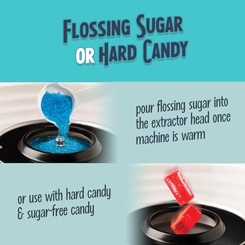 Image of Nostalgia Vintage Hard and Sugar Free Candy Countertop Cotton Candy Maker, Includes 2 Reusable Cones And Sugar Scoop - Aqua
