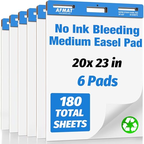 AFMAT Anchor Chart Paper, 20 in x 23 in Chart Paper for Teachers, Super Sticky Easel Pads for Office/Classroom/Whiteboard/Wall/Windows, Ink Bleed-Through Resistant Easel Paper, 30 Sheets/Pad, 6 Pads by AFMAT - Used condition - US$31.41