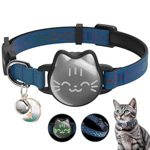 Waterproof Airtag Cat Collar, Breakaway Cat Airtag Collar with Luminous & Reflective Pattern Strap, Lightweight Kitten Collars for Apple Air tag, Hidden Holder for GPS Tracker – Cats, Kittens (9-13″)