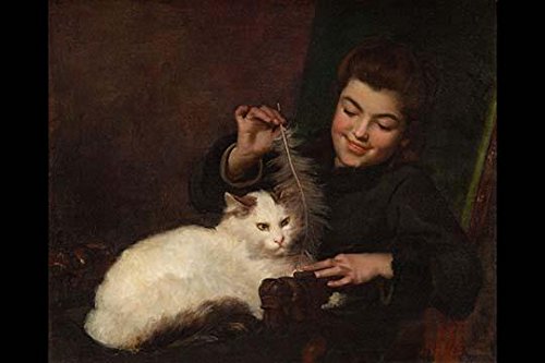 Girl playing with cat painted by Bail Antoine Jean French painter 1830-1918 Poster Print by Antoine Jean Bail (18 x 24)