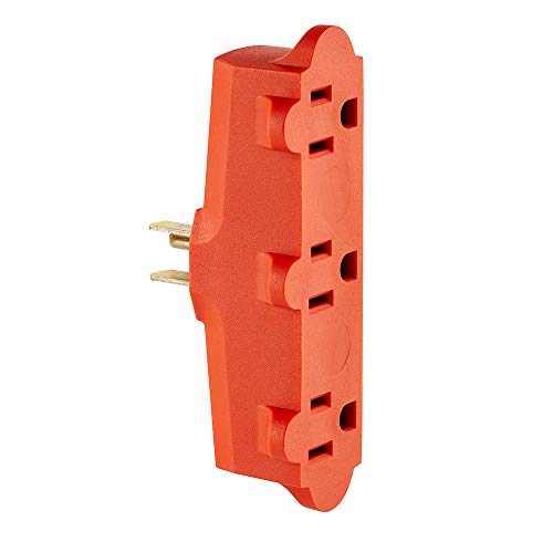 Leviton Heavy Duty Triple Outlet Adapter, 15-Amp, 125-Volt, 699-OR, Orange