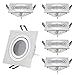 HCFEI 6er Set LED Einbaustrahler dimmbar flach Eckig, Silber gebürstet, Schwenkbar mit 5W LED Modul Warmweiß 3000K für 230V ohne Trafo, glanzpolierter Innenring