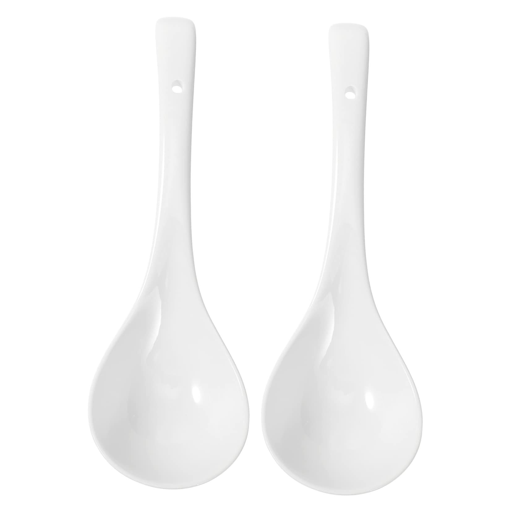 Zerodeko Cucharas de Cerámica para Sopa 2 Pcs Cucharas Soperas de Porcelana Mango Largo Utensilios de Cocina Elegantes para Servir y Gachas