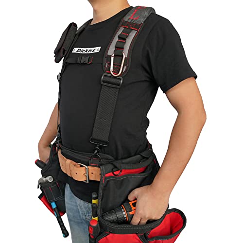 Image of MELOTOUGH Gel Padded Tool Belt Suspenders Work Belt Suspender Tool Belt Suspenders with Gel shoulder for Electrician,Contruction,Carpenter (Trigger Snap Hook with Red Color)