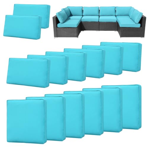FKSLIFE 14Pieces Patio Cushion Covers Replacement,Outdoor Couch Cushions Covers Waterproof Furniture Cushion Covers Slipcovers Set with Zippers,Cover Only(Cyan, 23.6×23.6×3.35 inches)