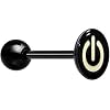 Body Candy Anodized Titanium Over Steel Black Power Button Glow in The Dark Barbell Tongue Ring