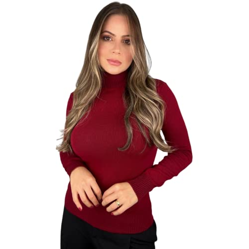 Blusa De Frio Cacharrel Feminina Gola Alta Trico Manga Longa Cor:Vermelho;Tamanho:Único (Veste 36 ao