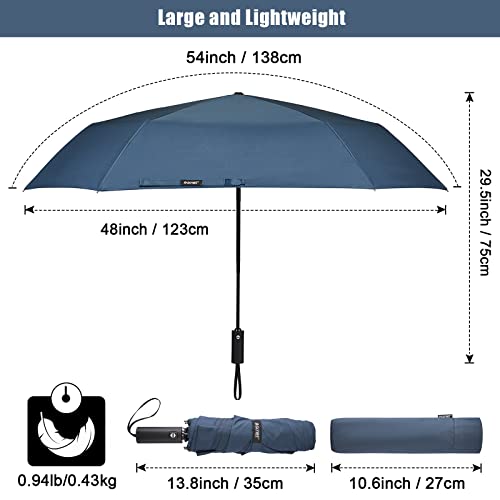 G4Free 54 Inch Large Golf Umbrella, Automatic Square 3 Folding Windproof Umbrella Compact Travel Rain Umbrellas（Navy Blue） #TOP4