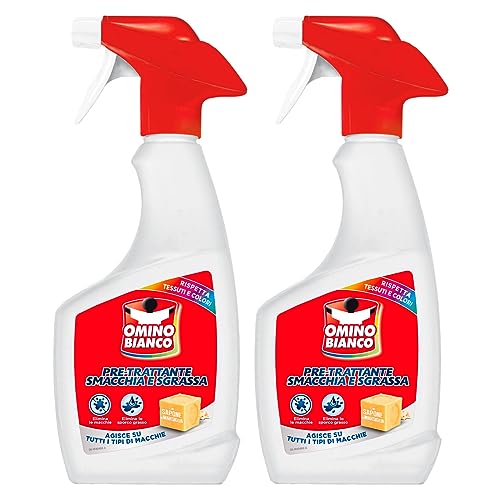 Omino Bianco - Quitamanchas y desengrasante 2 en 1, pretratante en spray con acción quitamanchas y desengrasante, con Marsella, 2 unidades de 500 ml