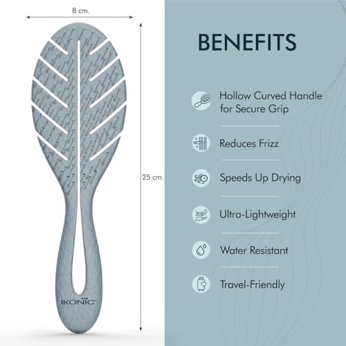 Image of Ikonic Me Leaf Cut Vent Hair Brush IKM 2511 - Eco Concious, Flexible Ion Bristles, Breakage Reduction, Even Bristle Spacing, Ergonomic Hollow Handle, Heat & Water Resistant Styling - Powder Blue