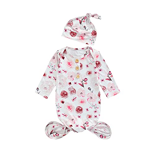 Image of Infant Newborn Baby Girls Floral Sleep Gown Headband Sleepwear Romper Sleeping Bags Outfits