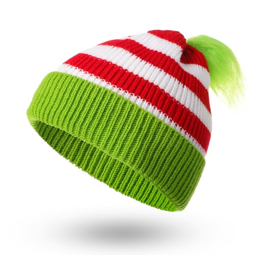 Image of Yaomiao Christmas Hat Red White Beanie Pom Pom Cuff Knit Beanies Xmas Winter Hat for Men Women Adult