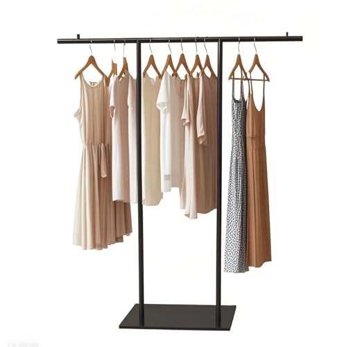 SQXLXDD Clothing Display Rack Black Metal Stand for Boutique, Floor-Standing Clothes Hanging...
