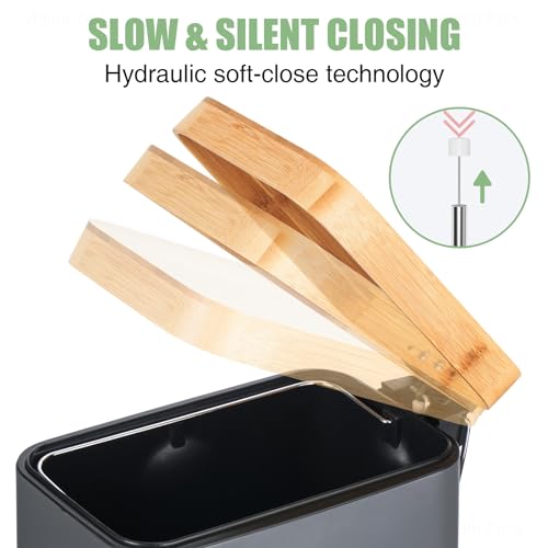 image for NiHome Bathroom Pedal Trash Can Silent Closing Bamboo Lid for Odor Con