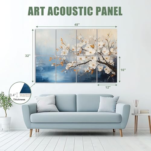 8 paneles acústicos decorativos autoadhesivos con diseño floral para estudio y oficina, tamaño total 48 x 32 pulgadas miniatura 2