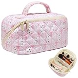 Large Lay Flat Quilted Travel Makeup Bag Organizer...
