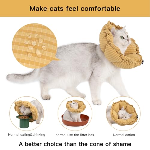 Image of H HIDREAM Soft Cat Cone Collar, Cute Adjustable Cat Recovery Collar,Elizabethan e Collar that can Protect Head and Foot Wounds,Daisy Yellow All-Season Style