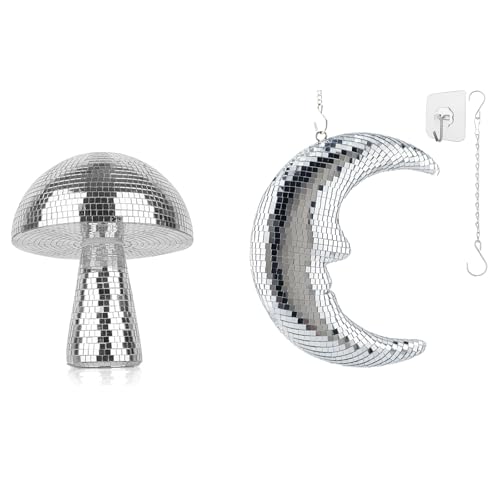 Bolas espejadas Mushroom Moon, plateadas, pack de 2, adornos colgantes para fiestas, bodas, festividades, temática natural y eventos temáticos miniatura 1