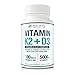 Max Absorption Vitamin K2 + D3 (5000IU) 90 Veggie Capsules from MK-7 (Menaquinone-7) and Cholecalciferol (with BioPerine) 3-Months Supply – D3 with K2 for Healthy Heart and Strong Bones | Non-GMO