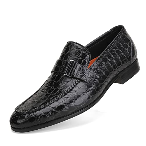 Men's Classic Leather Penny Loafers, Crocodile Printed Business Dress Slip on Loafer Shoes for Mens
