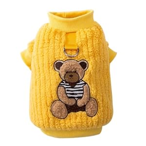Fleece Dog Sweater Dog Pjs Sweaters for Dogs Winter Clothes for Dogs Dog Christmas Outfit Warm Dog Coat Pet Costume Apparel Puppy Tshirts Plush Cartoon Pattern Dog Pajamas Yellow Bear S