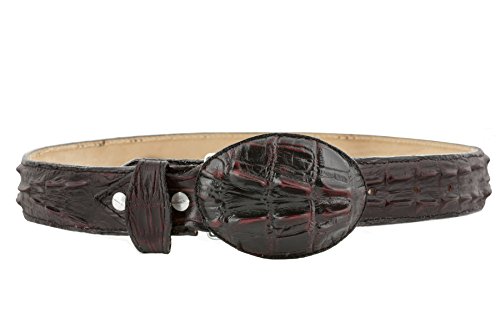 El Presidente Mens Black Cherry Cowboy Belt Crocodile Tail Print Leather Belt Round Buckle3