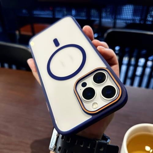 Coque magnétique pour iPhone 13 Pro Max mate et translucide bleu foncé