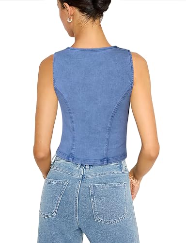 Skirt BL Women's Denim Top Square Neck Denim Vest Button Front Sleeveless Jean Top for Women2