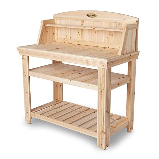 Suncast Cedar Freestanding Bench Ideal for Garages, Sheds, Basements - Organize Garden Equipment Supplies, Pots, Watering Cans - Hardware Included
