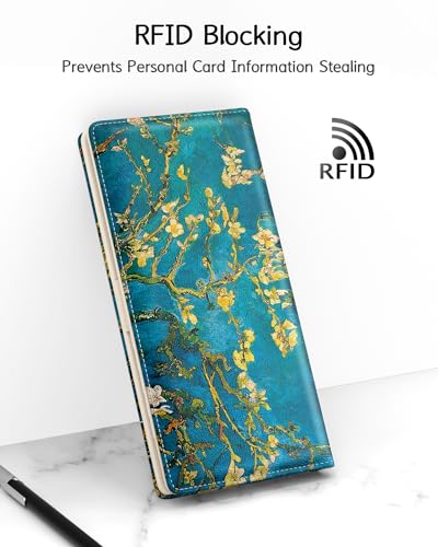 Image of Nipichsha Womens Wallet, RFID Slim Wallets for Women, Thin Ladies Credit Card Holder Purse, Cute Leather Bifold Clutch Billfold with 11 Card Slots & ID Window, Almond Tree