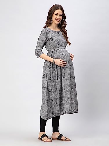 Image of CEE 18 Cotton Rayon A-Line Flaired Maternity Feeding Kurti for Women with Zippers | Pregnancy Dress for Women | Breastfeeding Dress for Women | Nursing Dress for Women Pre and Post Pregnancy