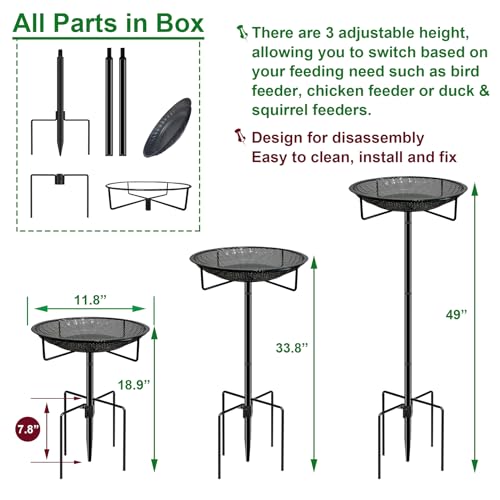Standing Bird Feeder Tray,11.8" Stainless Steel Large Platform Bird Feeder Mesh Seed Tray with Adjustable Heavy Duty Stand Birds Feeder Pole for Outside Wild Birds in Garden Backyard - Image 2