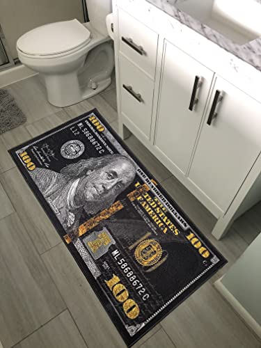 Huahoo Black Money Rugs 100 Dollar Bill Area Rug Door Mat Runner For Living Room Bedroom Indoor Outdoor Rug (18" X 43") #TOP5