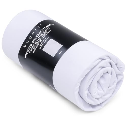 bugatti Spannbettlaken 90x200-100x200 cm- 97% Baumwolle und 3% Elasthan, Matratzenhöhe bis 25 cm, besonders weich & angenehm, Spannbetttuch weiß