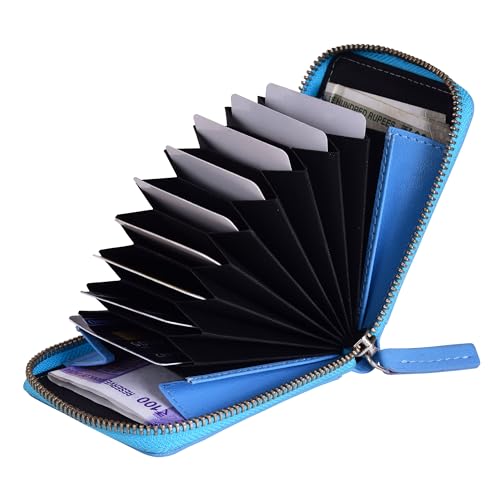 Image of Amazon Brand - Solimo Andrew Genuine Leather RFID Blocking Card Holder Ultra Strong Stitching 10 Card 2 Currency Holder 1 ID Window for Men and Women (11.5CM X9.5CM)