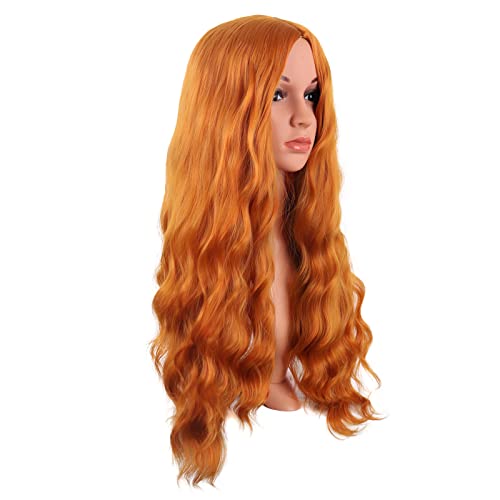 Image of MapofBeauty 28 Inch /70 cm Long Wavy Middle Part with No Bangs Synthetic Fiber Curly Fashion Women Party Cosplay Wig (Orange)