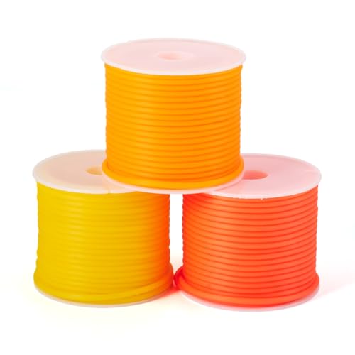 Craftdady Cuerda de tubo de goma hueca de 15 m, 2 mm, soportes de puntada de goma naranja, cuerda de peluquería para hacer collares y pulseras, agujero: 1 mm