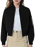 Mebius Girl's Cropped Bomber Jacket with Pockets Kids Classic Zip Up Flight Jackets Youth Casual Pilot Coat Black 8Y