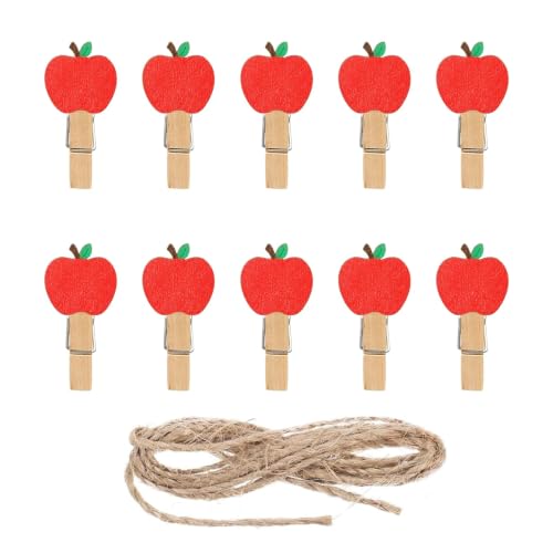JarThenaAMCS 50 Pcs Back to School Wooden Clip with Jute Twine Apple Clothespin Craft Clip Decorative Photo Hanging Peg Pin for First Day of School Baby Shower Card Picture DIY Supplies