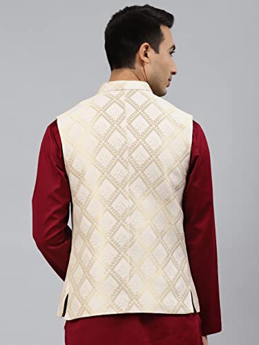 Image of MANQ Men Fawn Woven Jaquard Silk Nehru Jacket