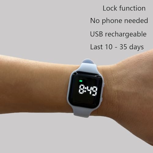 Water Resistant Potty Training Watch Rechargeable Vibrating Alarm Reminder Watch Silent Wake Up Wristband - with Lock (Light Blue)2