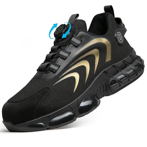 Zapatos de seguridad para hombres y mujeres, zapatos de seguridad, ligeros y transpirables con cojín de aire, Negro , 38 EU