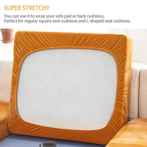 Foreate Stretch Velvet Couch Cushion Covers Non-Slip Sofa Slipcovers For Oversized Chair Cushions, Furniture Protector For Sofa Seat, Yellow, 3 Pcs #TOP5