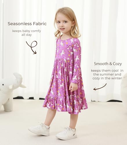 Toddler Girls Dress-Viscose Made from Bamboo, Long Sleeve Dress Buttery Soft Twirly Dress Ruffle Skater Dresses4