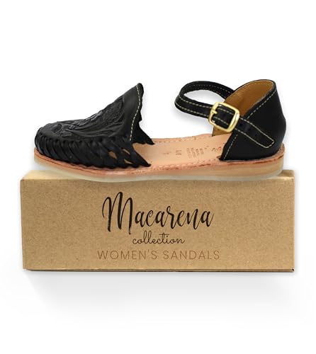 Macarena Collection Womens Shoes Leather Sandals Ankle for Women | Huarache Handmade Mexican Sandals Women | Comfortable & Stylish Womens Sandals 9112