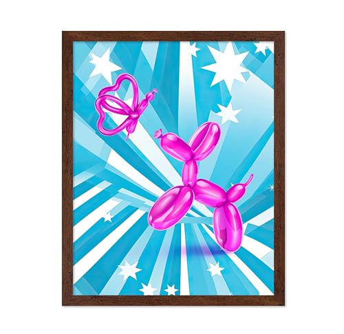 Poster Master Pink Balloon Dog Print - Butterfly Poster - Trendy Pop Art - Modern Housewarming Gift for Men & Women - Chic Wall Decor for Bedroom, Living Room, Office or Dorm - 8x10 Brown Framed