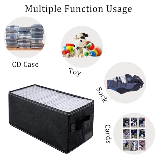 CD Storage Boxes - 4 Pack CD Storage Case - 14.2" x 6.3" x 5.5", Holds 34 CD Cases, Desktop or Closet CD Case Holder, Can Also Store Toys | Papers | Cards | Socks