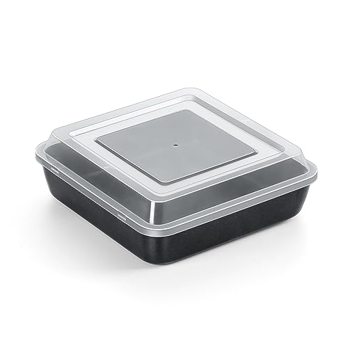 Teamfar 9X9 Inch Square Cake Pan With Lid, Non-Stick Square Baking Roasting Pan, With Stainless Steel Core For Cooking Brownie Lasagna, Non-Toxic & Heavy-Duty, Release & Clean Easily (1 Pan+1 Lid)